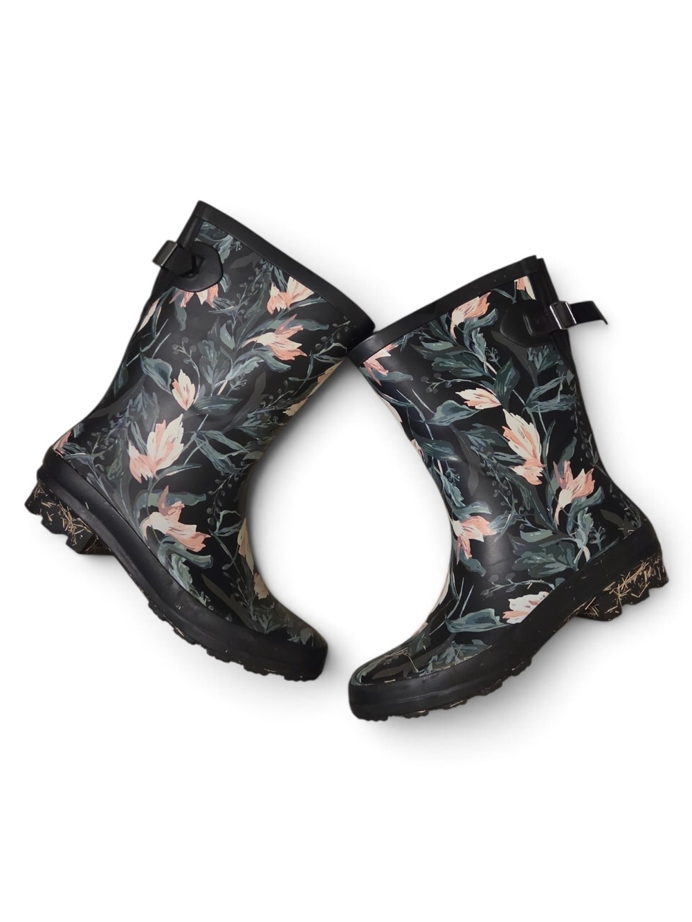 Women's Black Floral Rain Boots - Stylish Waterproof Garden Boots